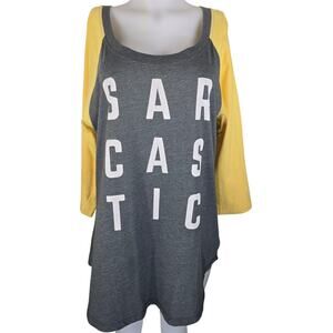 Torrid Graphic Baseball Style Tee Shirt Gray Yellow "Sarcastic" Women's 2 - 2X